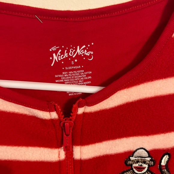 Nick & Nora size small one piece full zip red sock monkey sleepwear costume - Picture 2 of 3